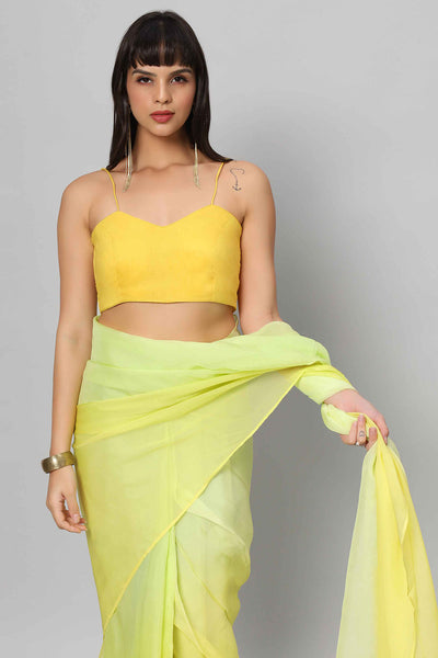 Buy Liza Multi-Shaded Yellow Soft Organza One Minute Saree Online