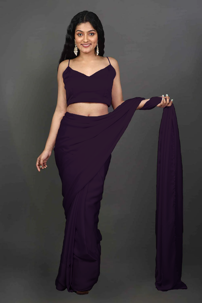 Shop Tyler Deep Purple Satin One Minute Saree at best offer at our  Store - One Minute Saree