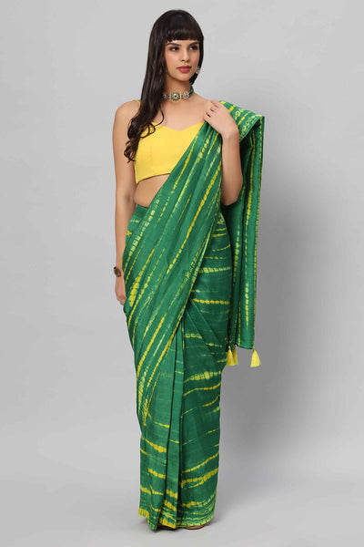 Buy Gia Green & Yellow Tie Dye Georgette Silk One Minute Saree Online - One Minute Saree