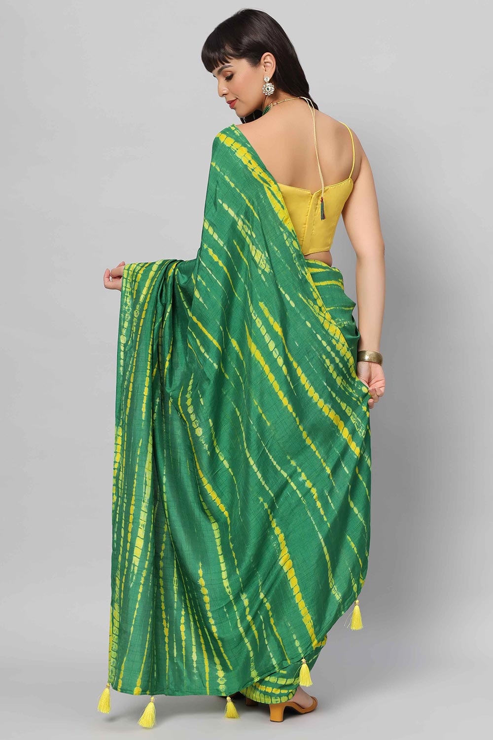Shop Gia Green & Yellow Tie Dye Georgette Silk One Minute Saree at best offer at our  Store - One Minute Saree
