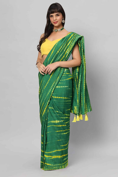 Buy Gia Green & Yellow Tie Dye Georgette Silk One Minute Saree Online - Back
