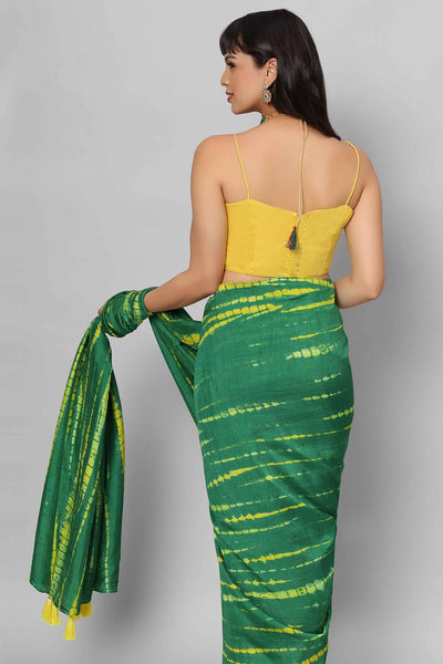 Buy Gia Green & Yellow Tie Dye Georgette Silk One Minute Saree Online - Side