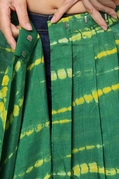 Buy Gia Green & Yellow Tie Dye Georgette Silk One Minute Saree Online - Zoom In