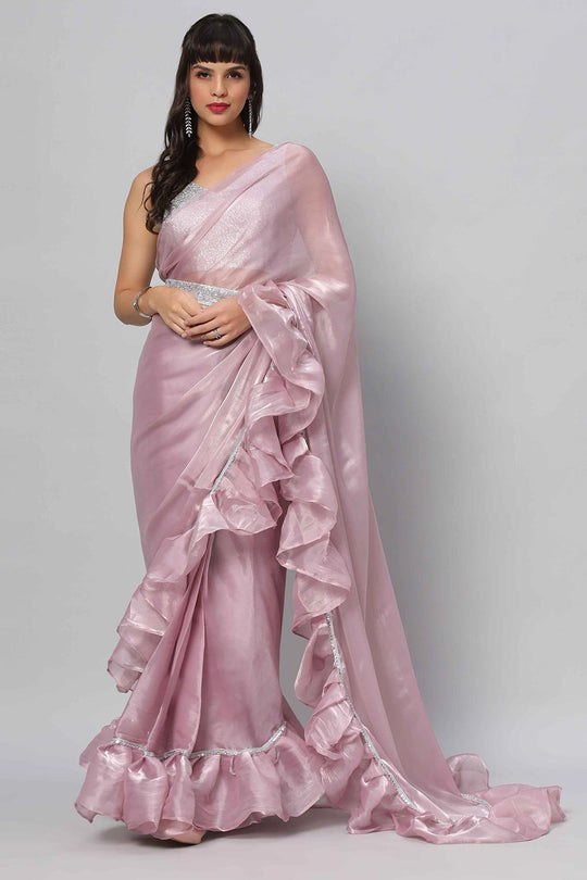 Buy Lorna Lavender Tissue Organza Ruffle One Minute Saree Online - One Minute Saree