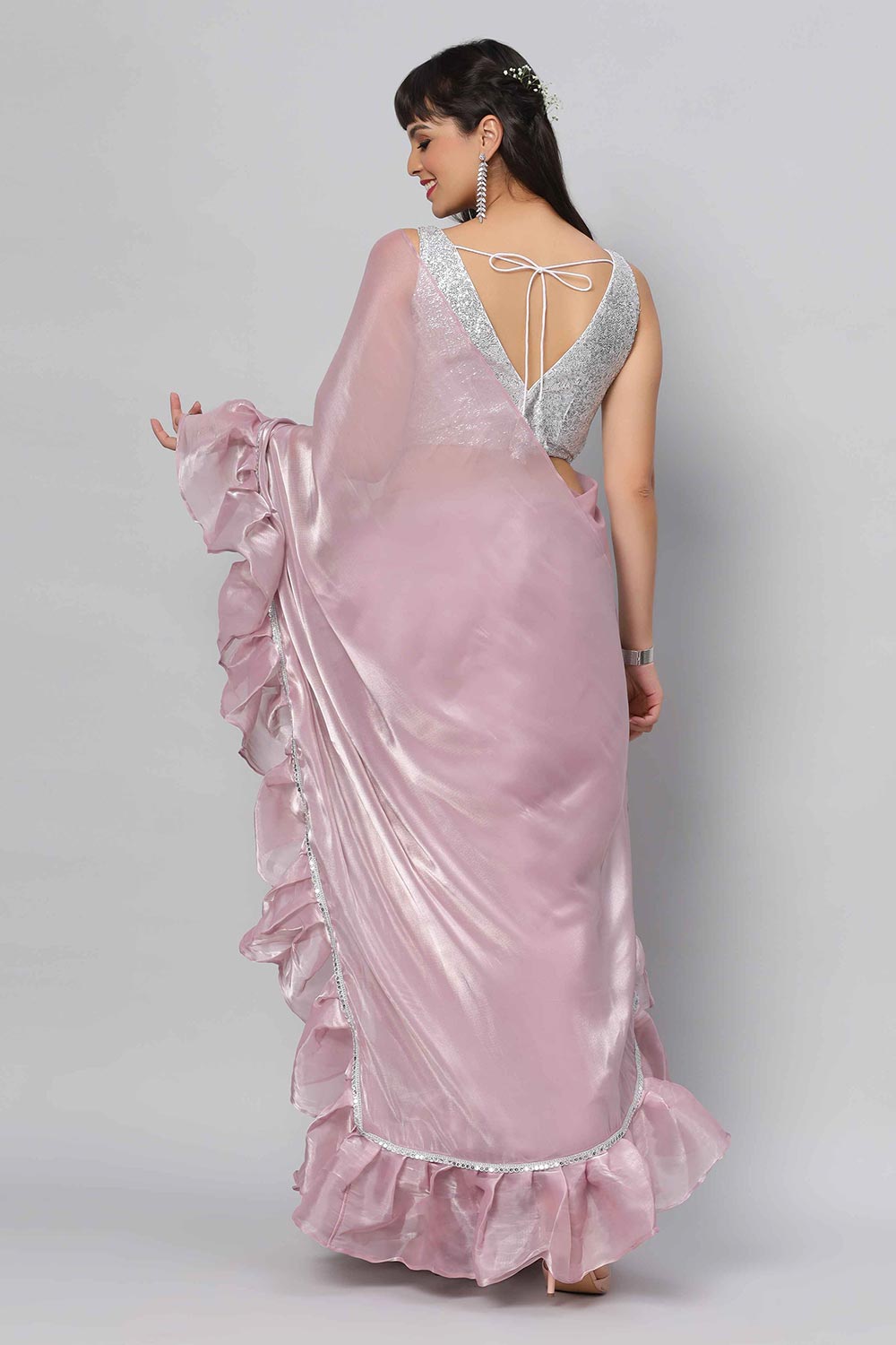 Shop Lorna Lavender Tissue Organza Ruffle One Minute Saree at best offer at our  Store - One Minute Saree