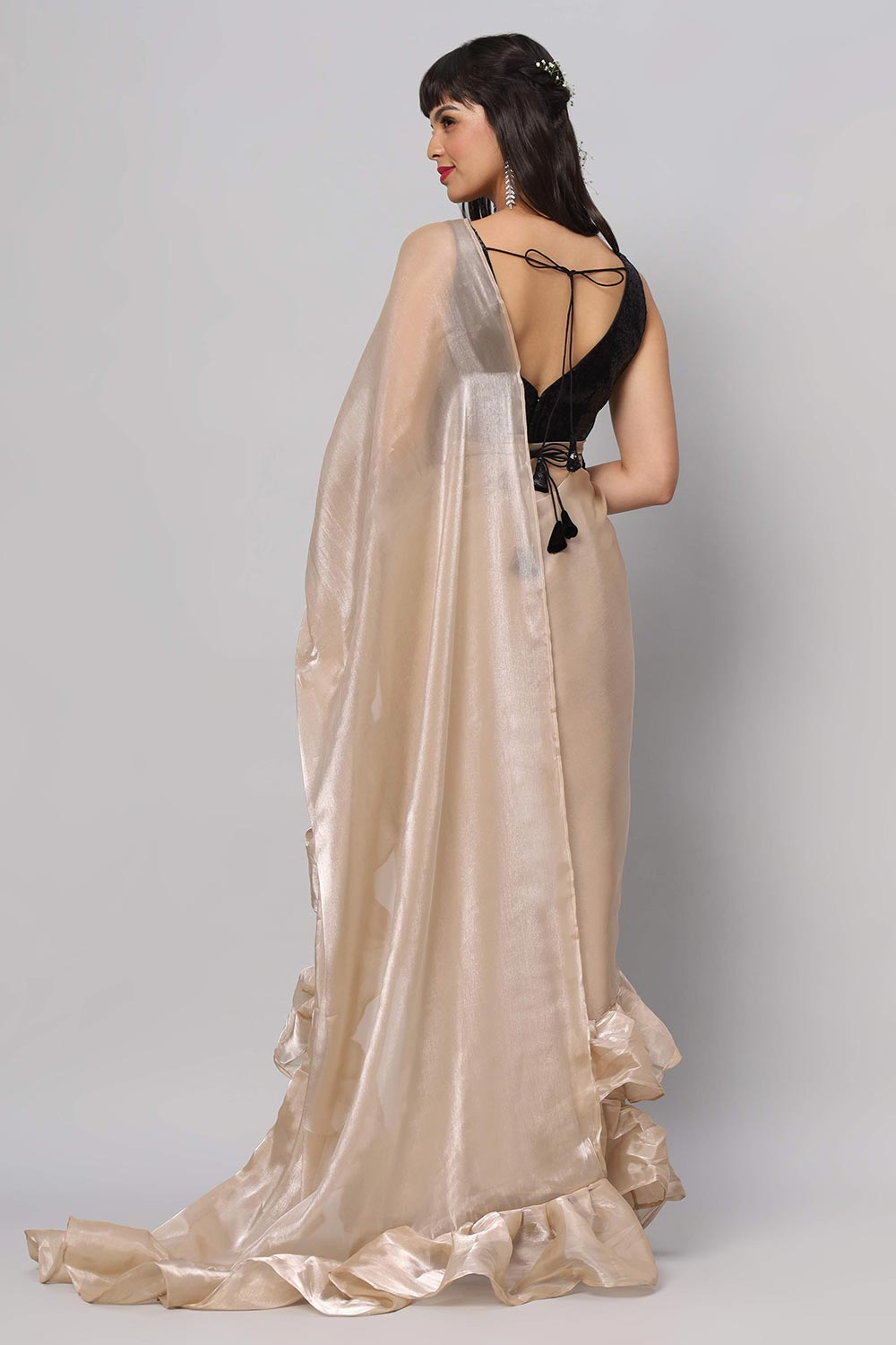 Shop Bianca Beige Tissue Organza Ruffle One Minute Saree at best offer at our  Store - One Minute Saree