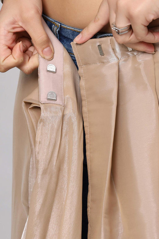 Buy Bianca Beige Tissue Organza Ruffle One Minute Saree Online - Zoom In