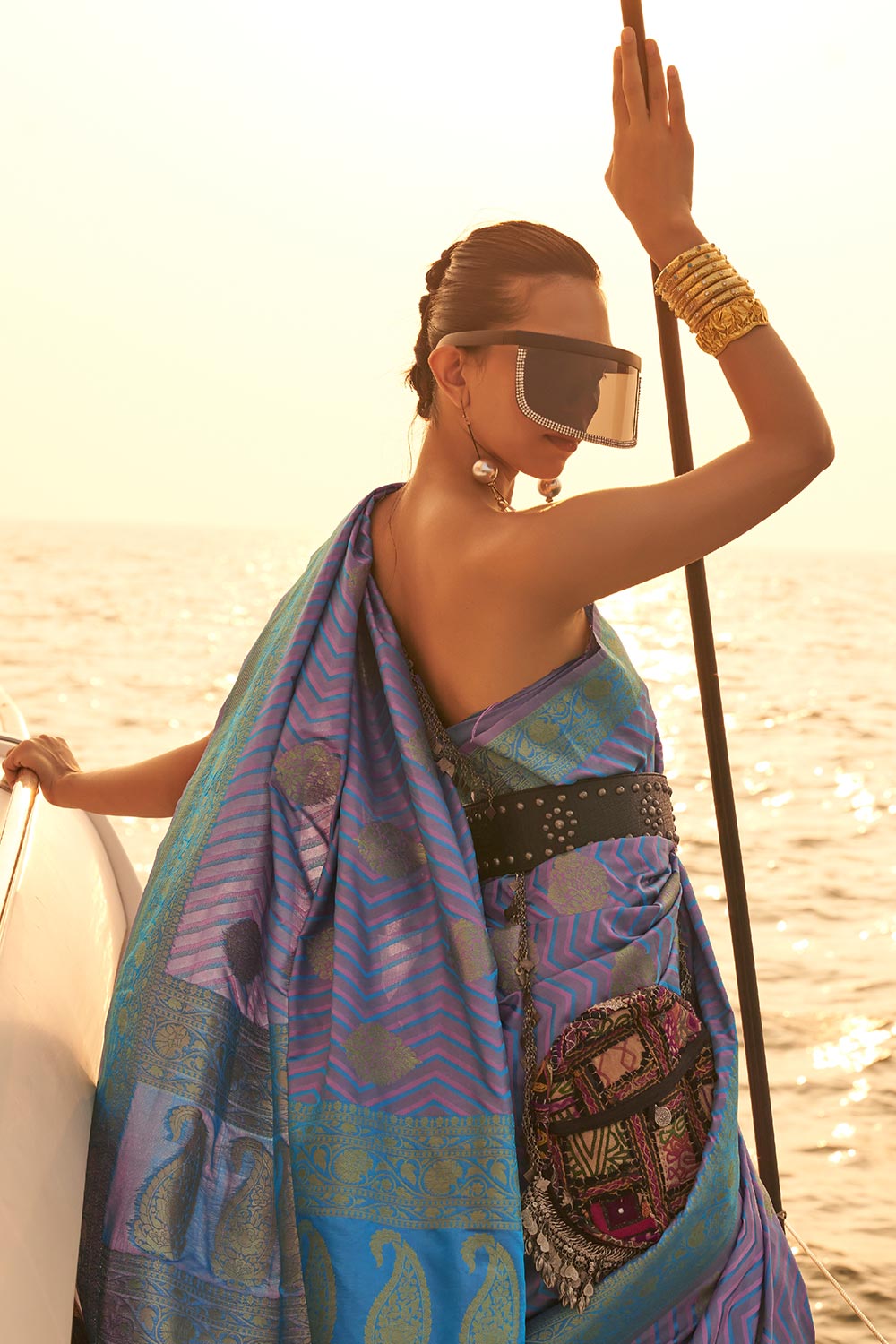 Shop Kingston Blue &amp; Violet Satin Nylon Two Tone Weaving Saree at best offer at our  Store - One Minute Saree