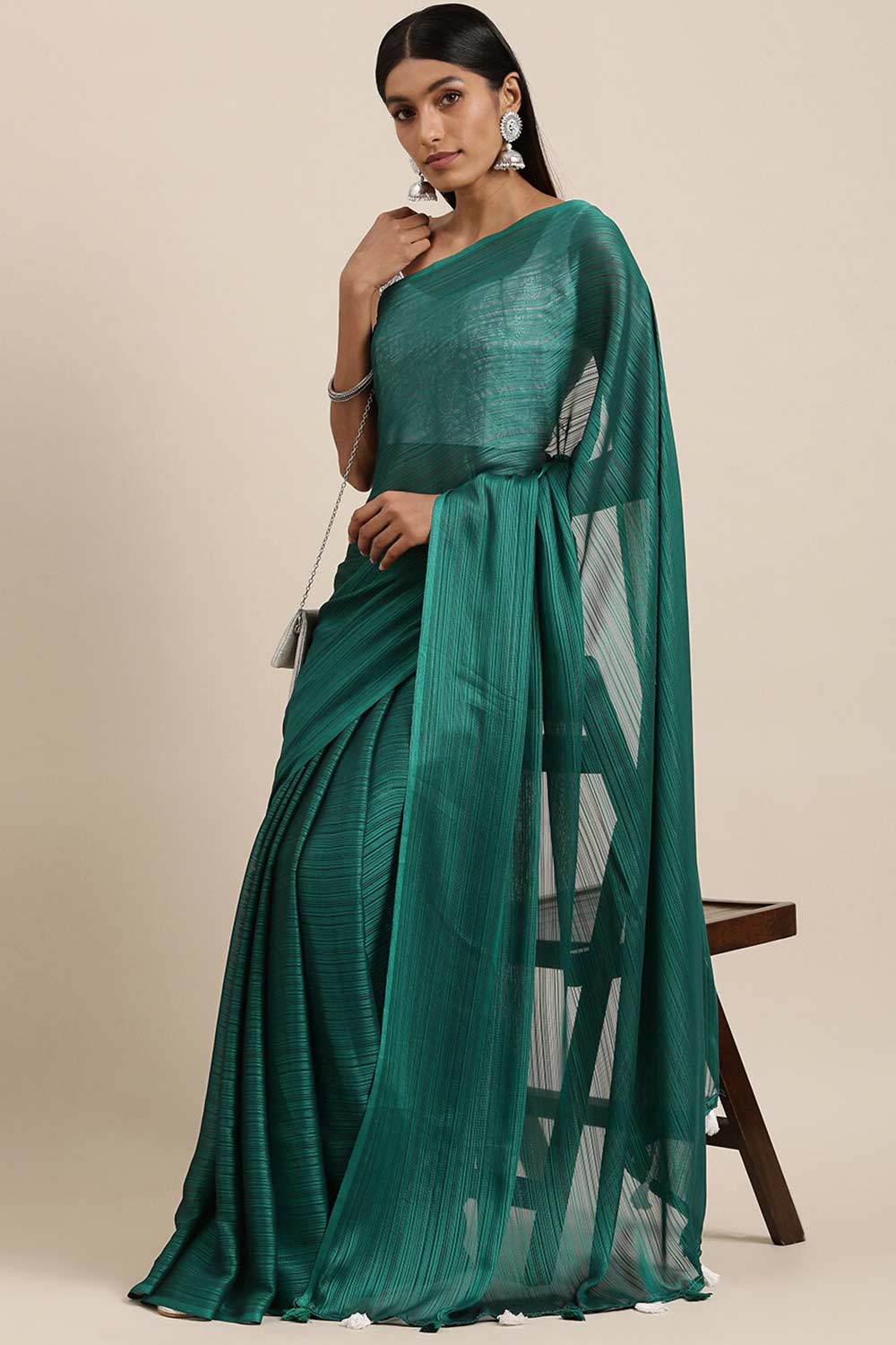 Buy Leila Green Georgette Solid One Minute Saree Online - One Minute Saree