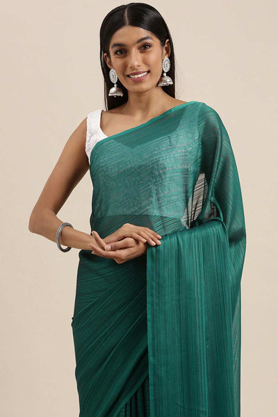 Buy Leila Green Georgette Solid One Minute Saree Online - Back