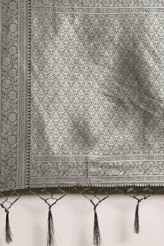 Buy Sangeeta Grey Kanjivaram Silk Floral One Minute Saree Online - Front