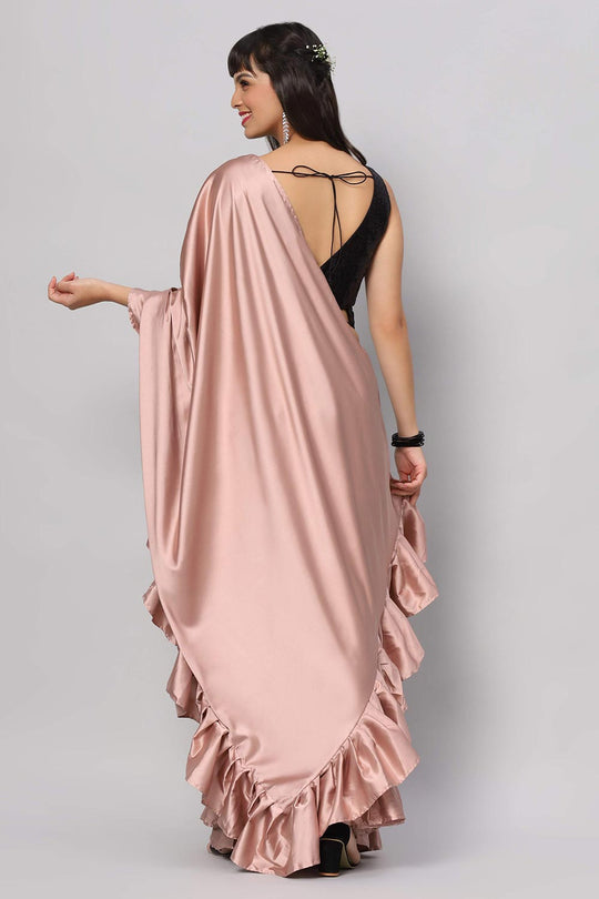 Shop Priya Dusty Rose Satin Flat Ruffle One Minute Saree at best offer at our  Store - One Minute Saree
