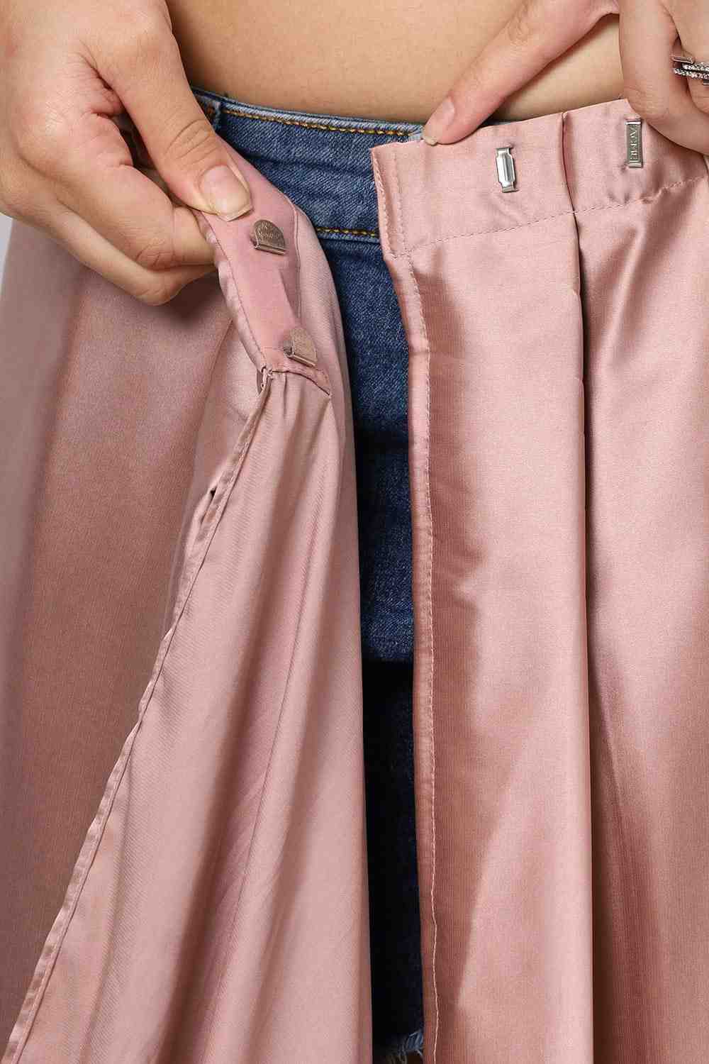 Buy Priya Dusty Rose Satin Flat Ruffle One Minute Saree Online - Zoom In