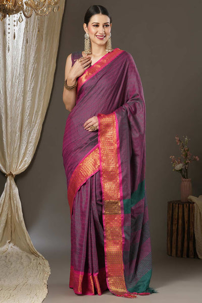 Buy Poonam Purple Aura Silk Abrstract Taant One Minute Saree Online - One Minute Saree