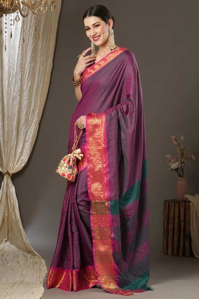 Buy Poonam Purple Aura Silk Abrstract Taant One Minute Saree Online - Side