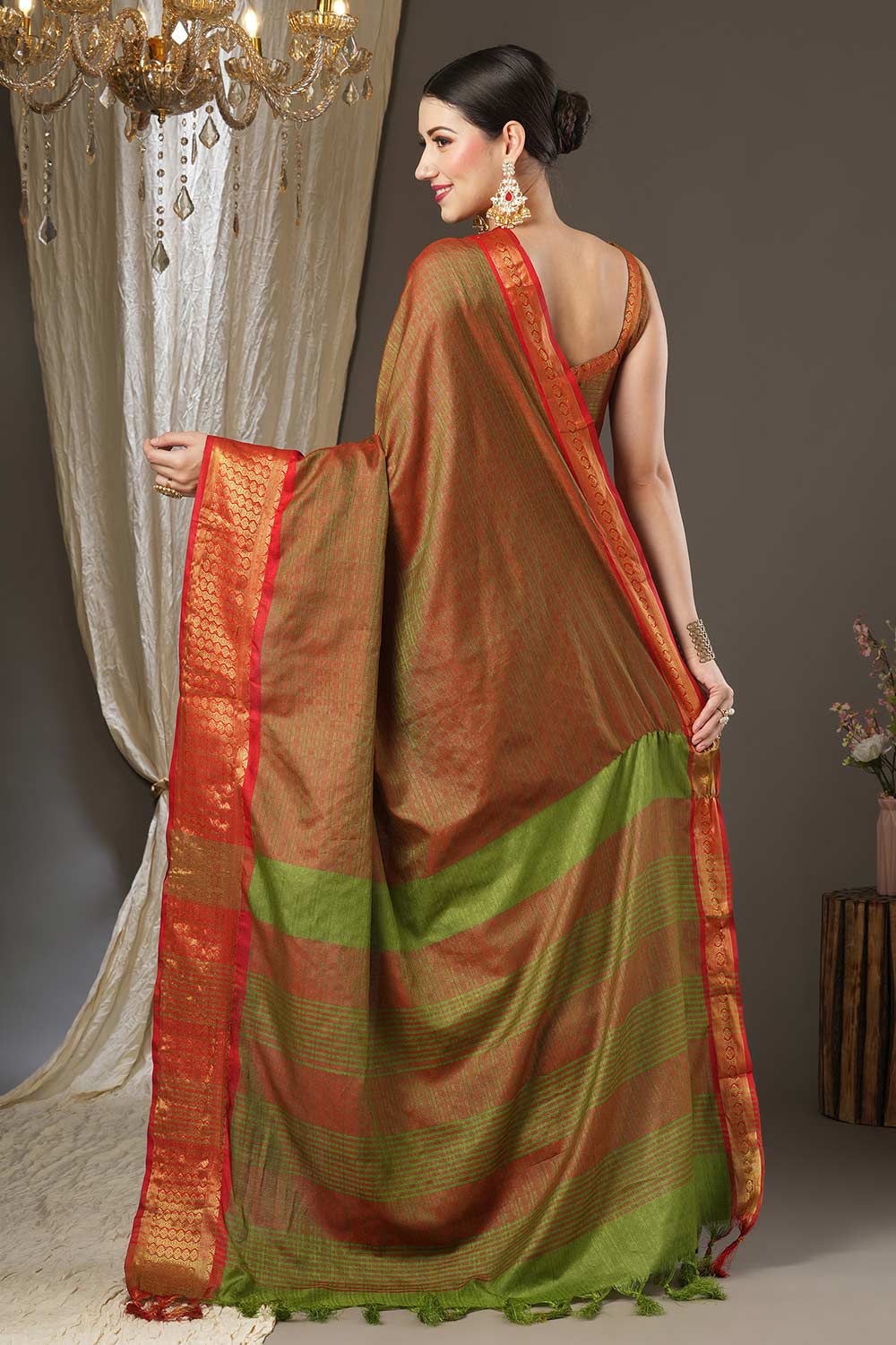 Shop Aura Orange Aura Silk Abstract Woven Design Taant One Minute Saree at best offer at our  Store - One Minute Saree