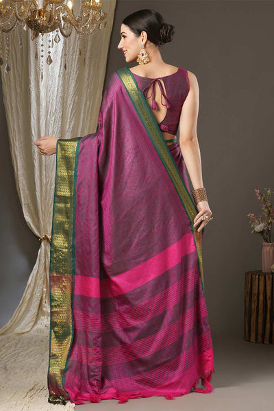 Shop Disha Dark Pink Aura Silk Woven Taant One Minute Saree at best offer at our  Store - One Minute Saree