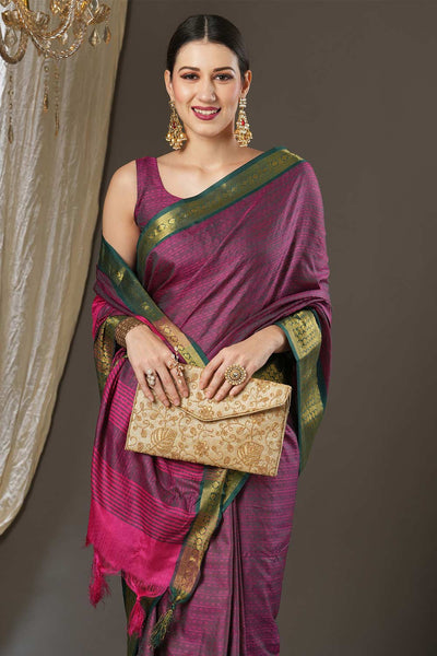 Buy Disha Dark Pink Aura Silk Woven Taant One Minute Saree Online - Front