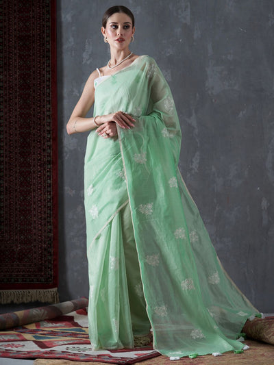 Shop Tessa Light Green Cotton Blend Embroidered One Minute Saree at best offer at our  Store - One Minute Saree