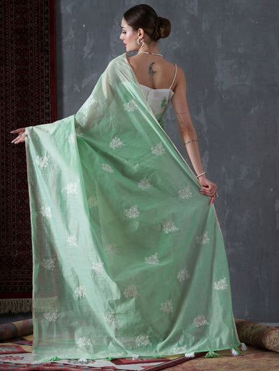 Buy Tessa Light Green Cotton Blend Embroidered One Minute Saree Online