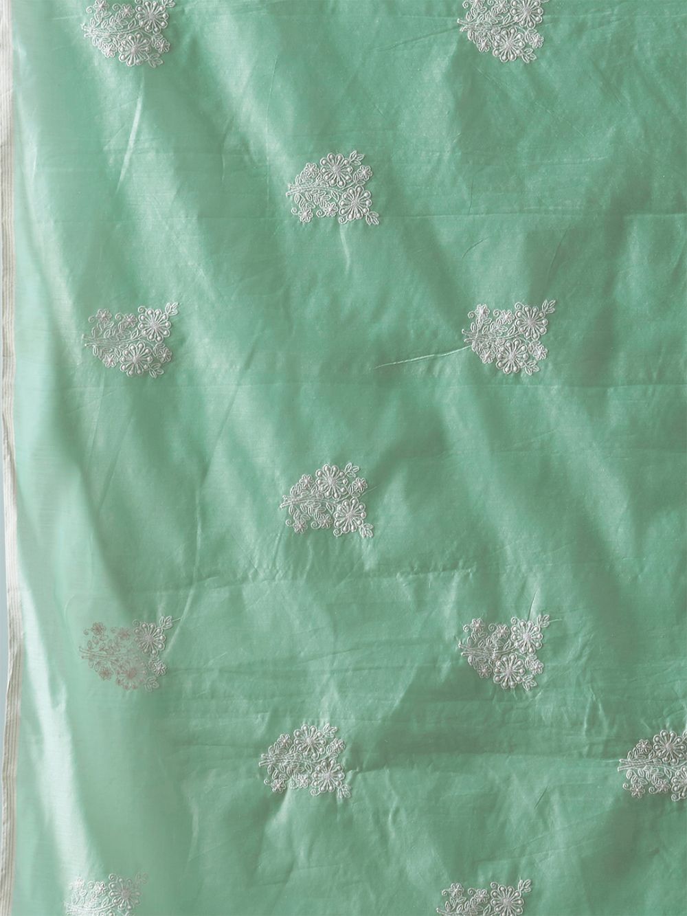 Buy Tessa Light Green Cotton Blend Embroidered One Minute Saree Online - Front