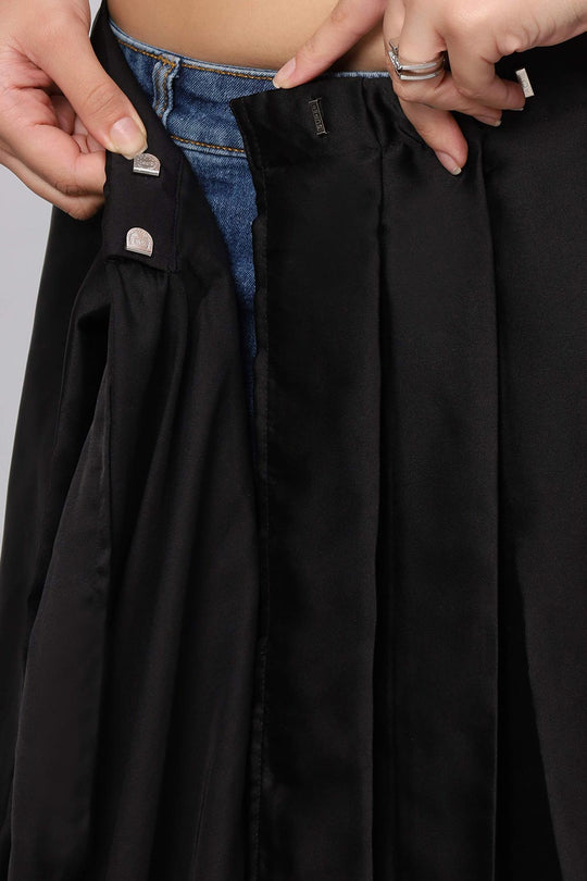 Buy Zaara Black Satin with Feather Trim One Minute Saree Online - Zoom In