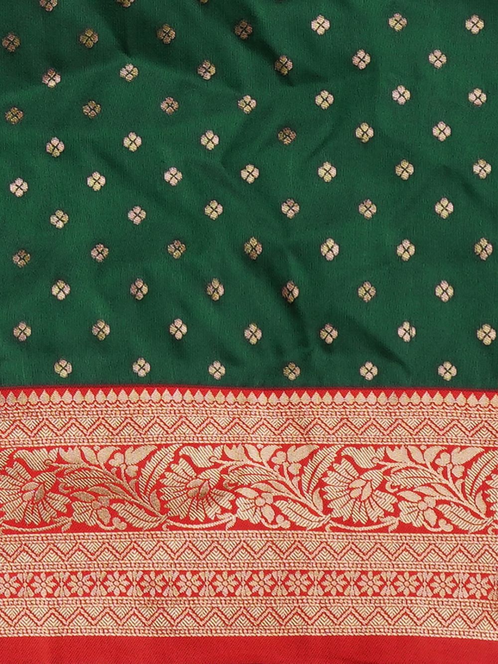 Buy Sana Green & Red  Silk Blend Banarasi One Minute Saree Online - Front