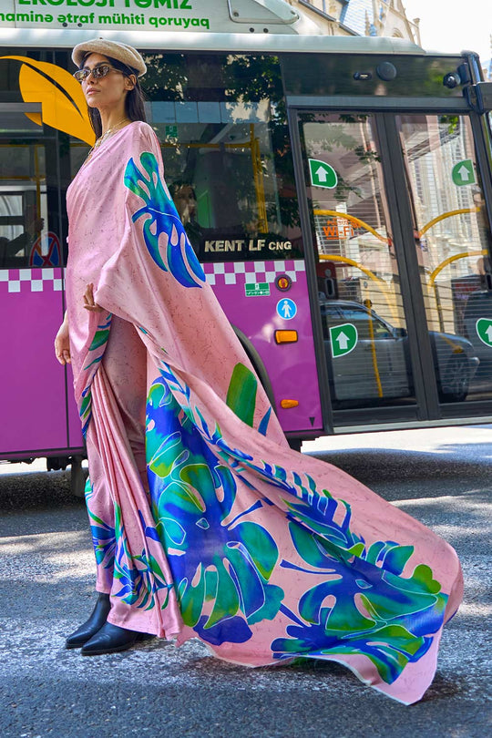 Shop Kubik Lavender Floral Print Satin Crepe Saree at best offer at our  Store - One Minute Saree