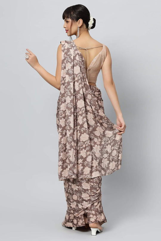 Shop Chloe Beige Georgette Floral Sequins One Minute Saree at best offer at our  Store - One Minute Saree