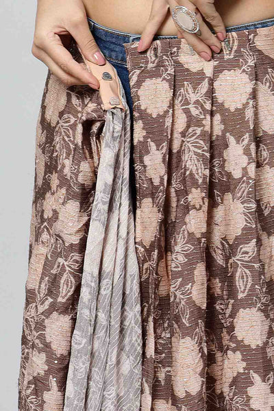 Buy Chloe Beige Georgette Floral Sequins One Minute Saree Online - Zoom In