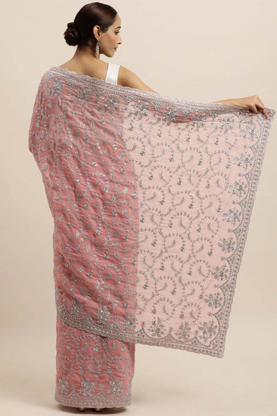 Buy Lavina Pink Embroidered Georgette One Minute Saree Online