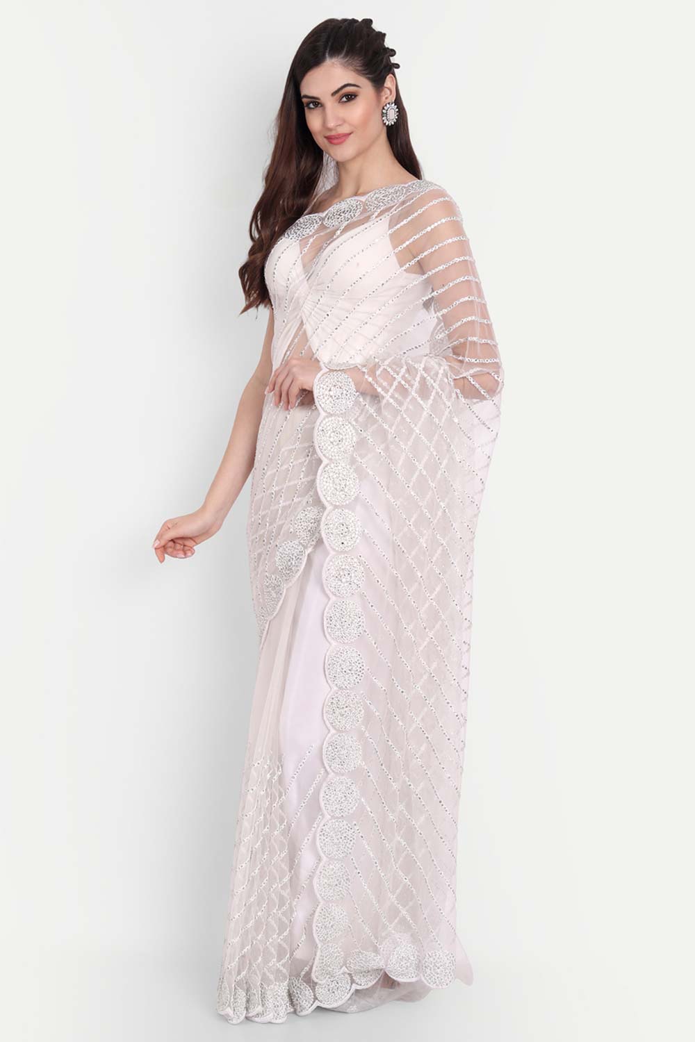 Shop Prachi White Net Thread Embroidered One Minute Saree at best offer at our  Store - One Minute Saree