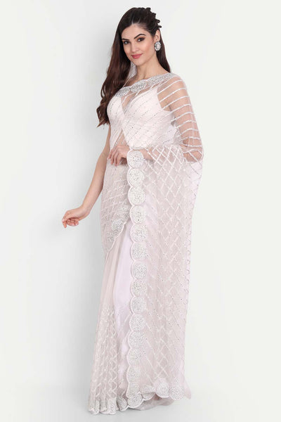 Shop Prachi White Net Thread Embroidered One Minute Saree at best offer at our  Store - One Minute Saree