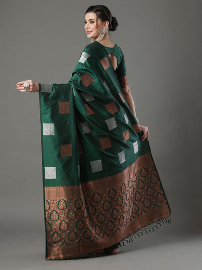 Shop Sara Dark Green Silk Blend Banarasi Bagh One Minute Saree at best offer at our  Store - One Minute Saree