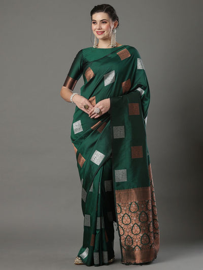 Buy Sara Dark Green Silk Blend Banarasi Bagh One Minute Saree Online