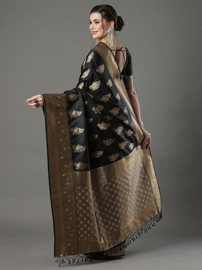 Shop Prachi Black Silk Blend Banarasi One Minute Saree at best offer at our  Store - One Minute Saree