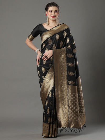 Buy Prachi Black Silk Blend Banarasi One Minute Saree Online