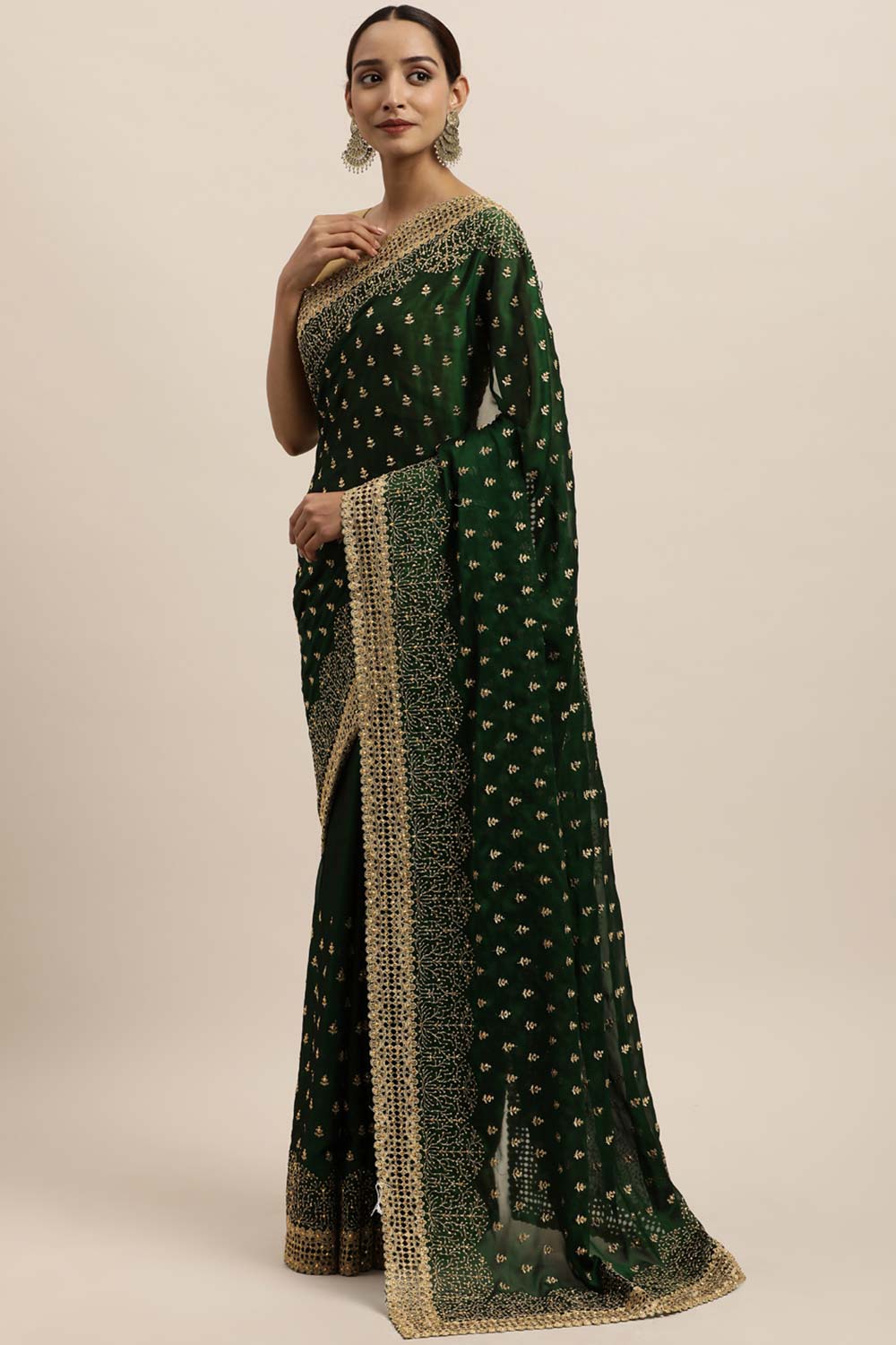 Shop Rekha Green Zari Embroidered Rangoli One Minute Saree at best offer at our  Store - One Minute Saree