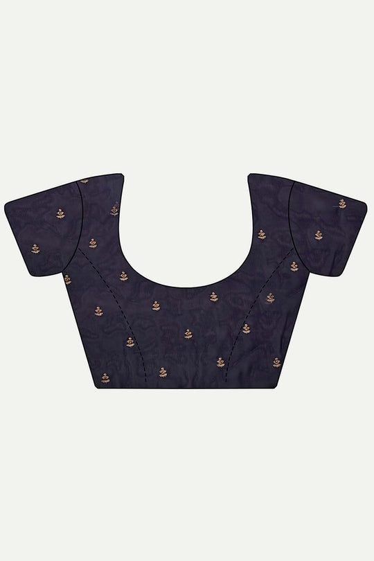 Buy Nina Navy Art Silk Golden Zari Embroidered One Minute Saree Online - Side