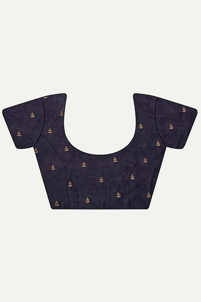 Buy Nina Navy Art Silk Golden Zari Embroidered One Minute Saree Online - Side