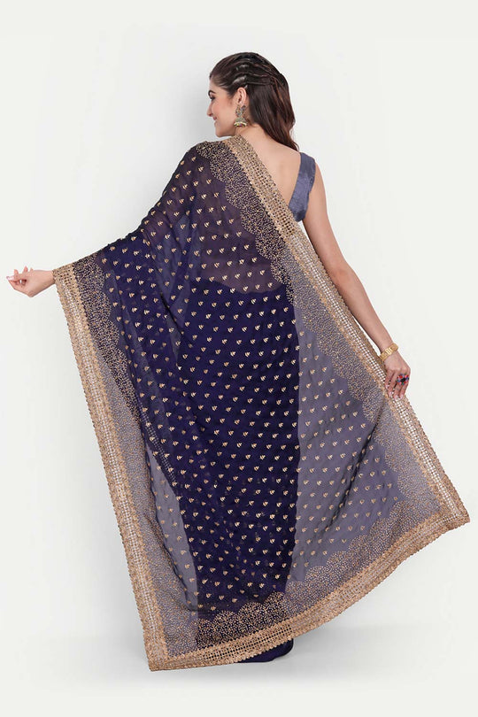 Shop Nina Navy Art Silk Golden Zari Embroidered One Minute Saree at best offer at our  Store - One Minute Saree