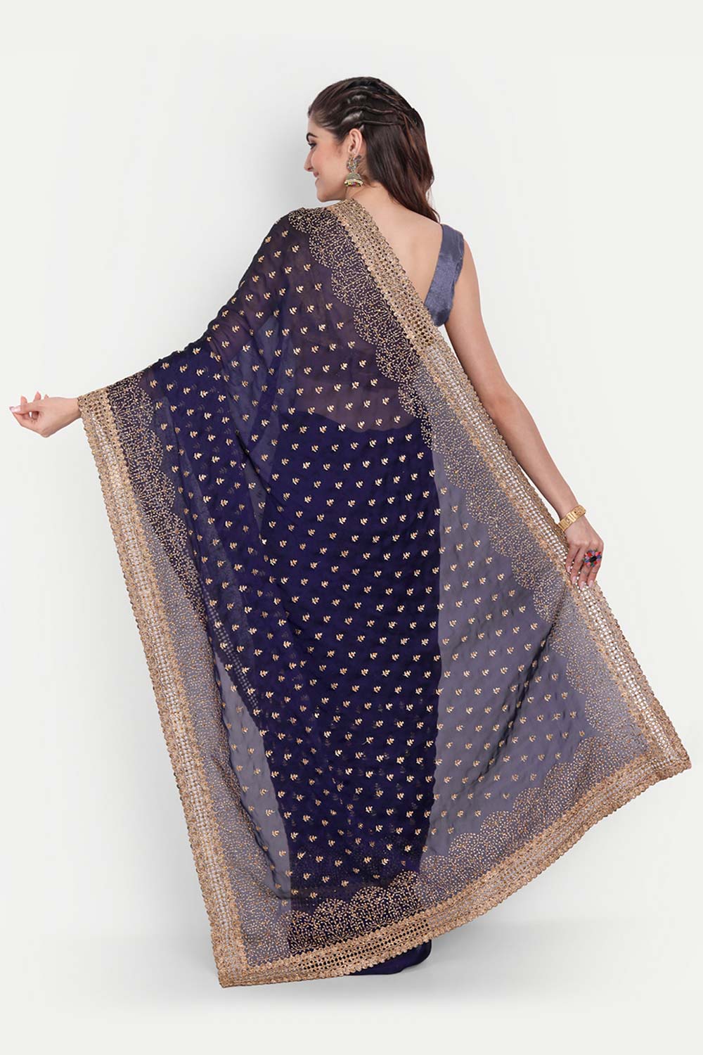 Shop Nina Navy Art Silk Golden Zari Embroidered One Minute Saree at best offer at our  Store - One Minute Saree
