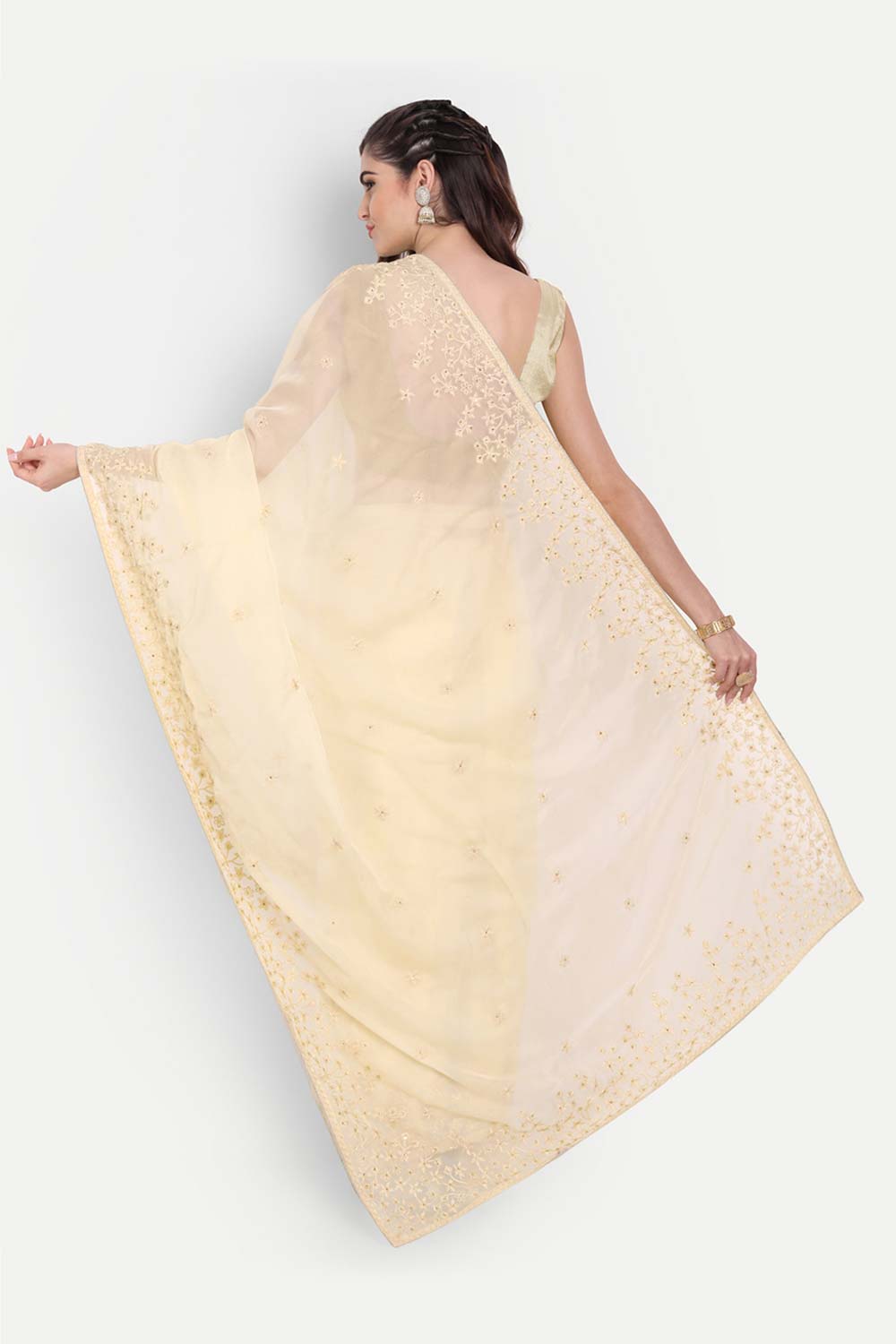 Shop Luna Beige Organza Self Thread Embroidered One Minute Saree at best offer at our  Store - One Minute Saree