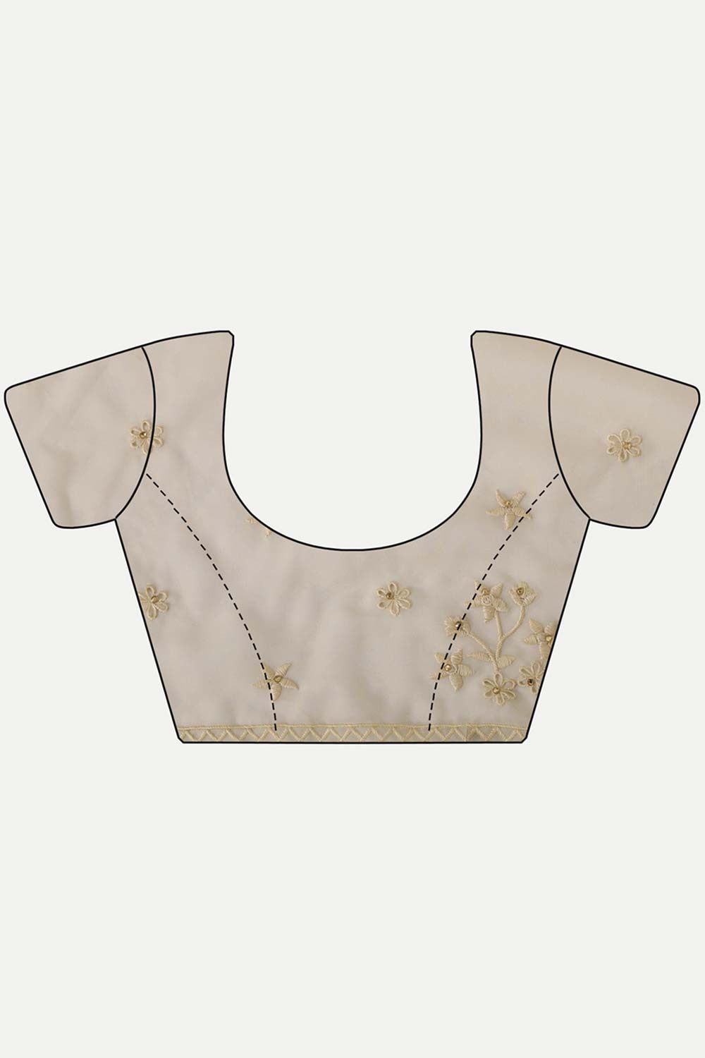 Buy Luna Beige Organza Self Thread Embroidered One Minute Saree Online - Side