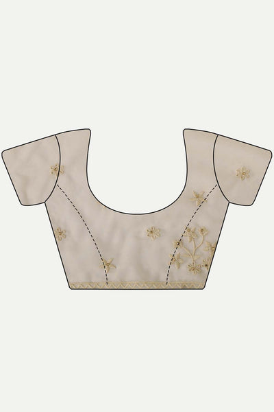 Buy Luna Beige Organza Self Thread Embroidered One Minute Saree Online - Side