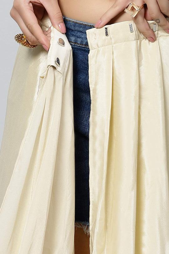 Buy Noor Cream Royal Embroidered Crepe One Minute Saree Online - Zoom In