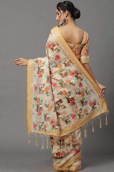 Shop Suri Off-White Banarasi Linen One Minute Saree at best offer at our  Store - One Minute Saree