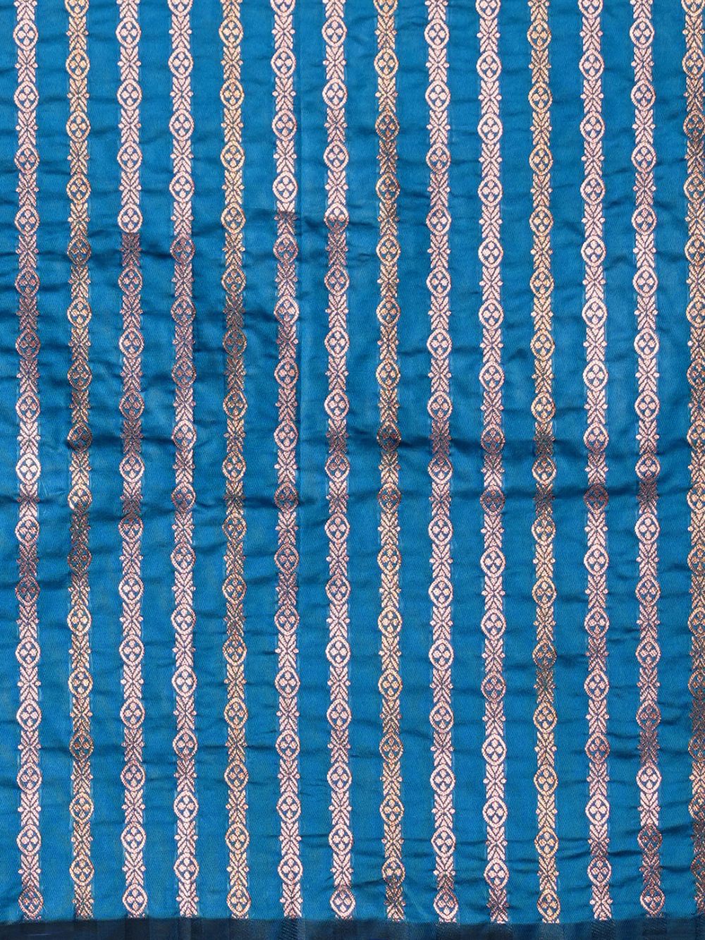 Buy Sita Turquoise Blue Silk Blend Banarasi Striped Saree Online - Front