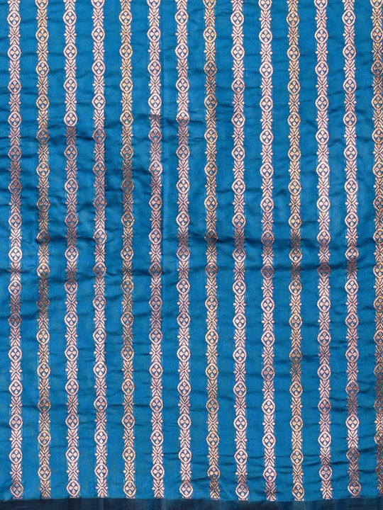 Buy Sita Turquoise Blue Silk Blend Banarasi Striped Saree Online - Front