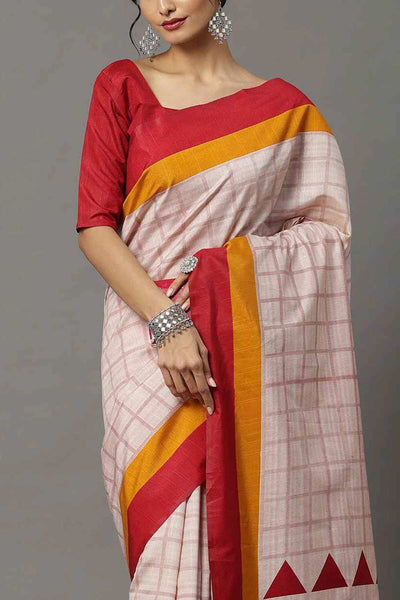 Buy Nadia Bhagalpuri Silk Cream Printed One Minute Saree Online - Zoom In